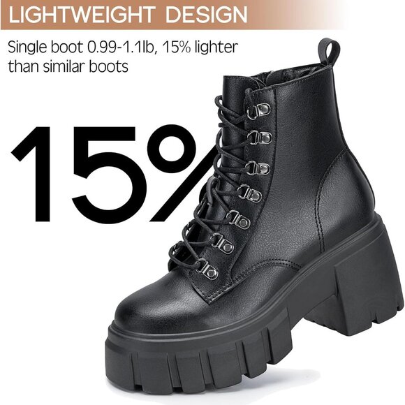 Women’s Lightweight Combat Boots Ankle Zipper Chunky Heel Rubber Sole Size 8 - Picture 4 of 6